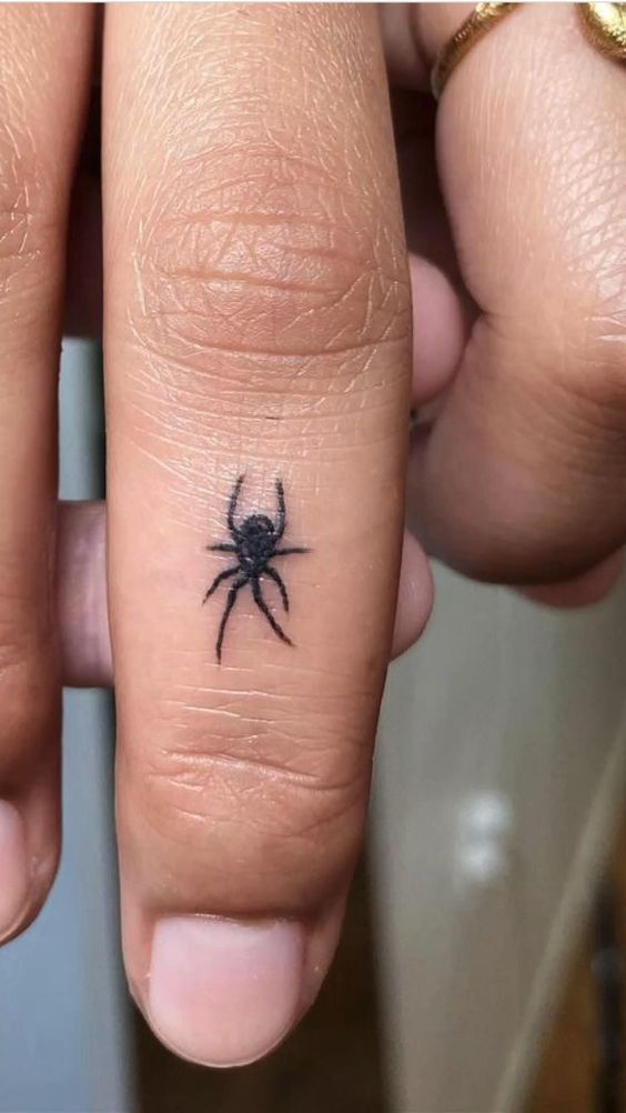 Small Black Spider Tattoo on Finger